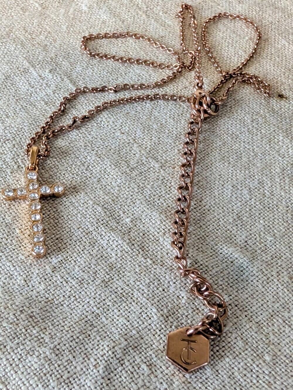 Rose Tone CZ Cross Necklace Dainty Minimalist Faith Jewelry Layering Necklace